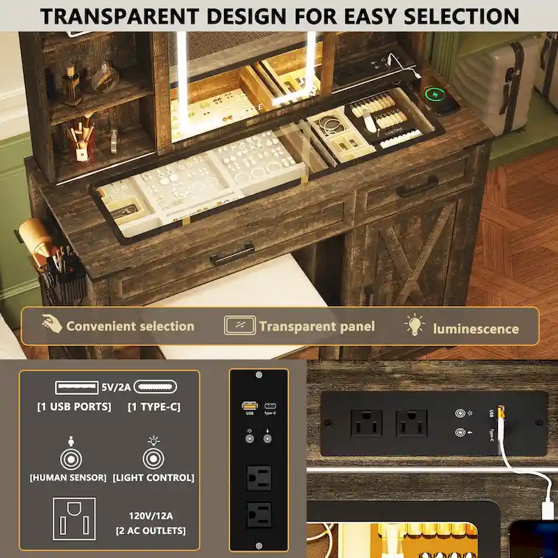 Makeup Vanity With Led Light and Outlets