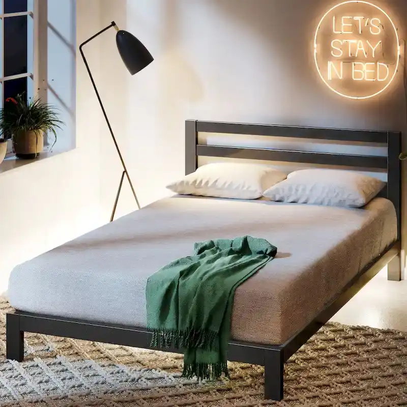 Priage by ZINUS Black Metal Platform Bed Frame with Headboard