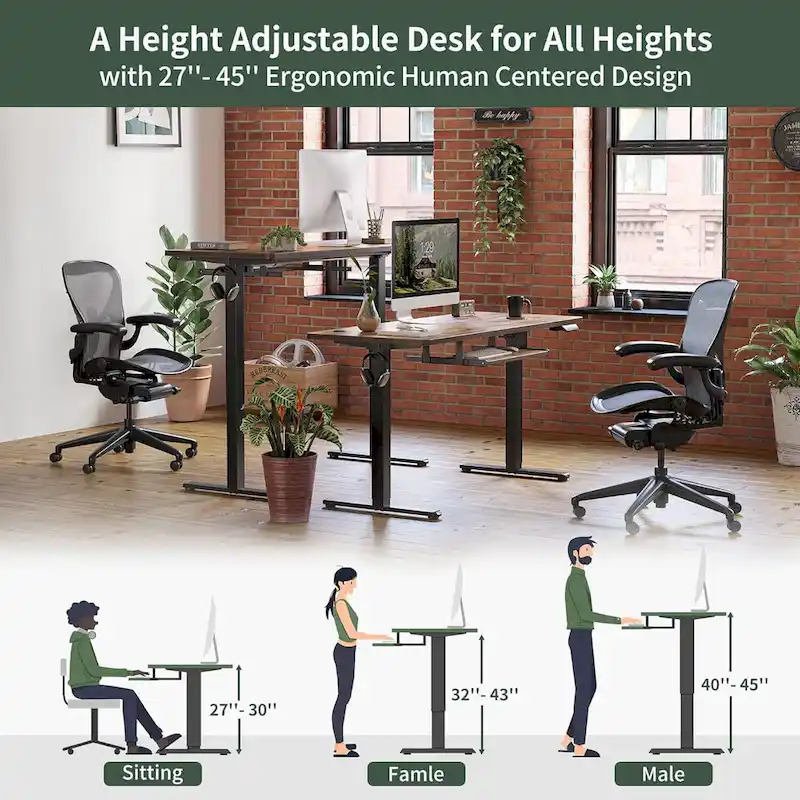 FEZIBO Standing Desk with Keyboard Tray, Electric Height Adjustable Desk, Sit Stand Up Desk, Computer Office Desk