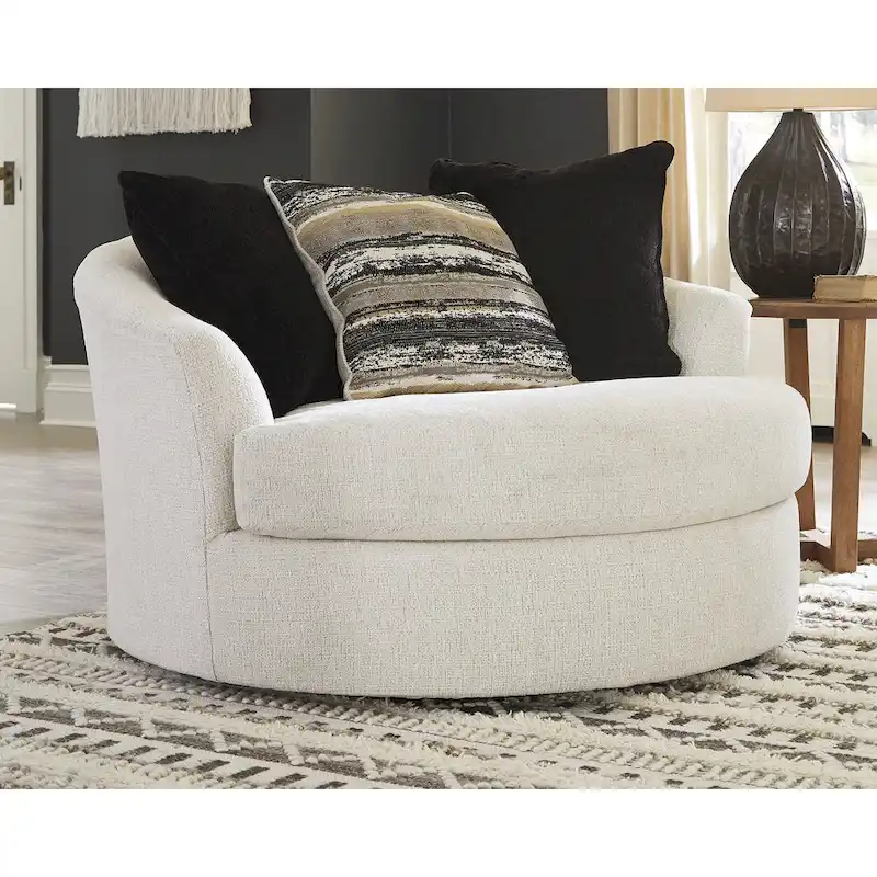 Signature Design by Ashley Cambri White Oversized Round Swivel Chair - 58W x 54D x 39H