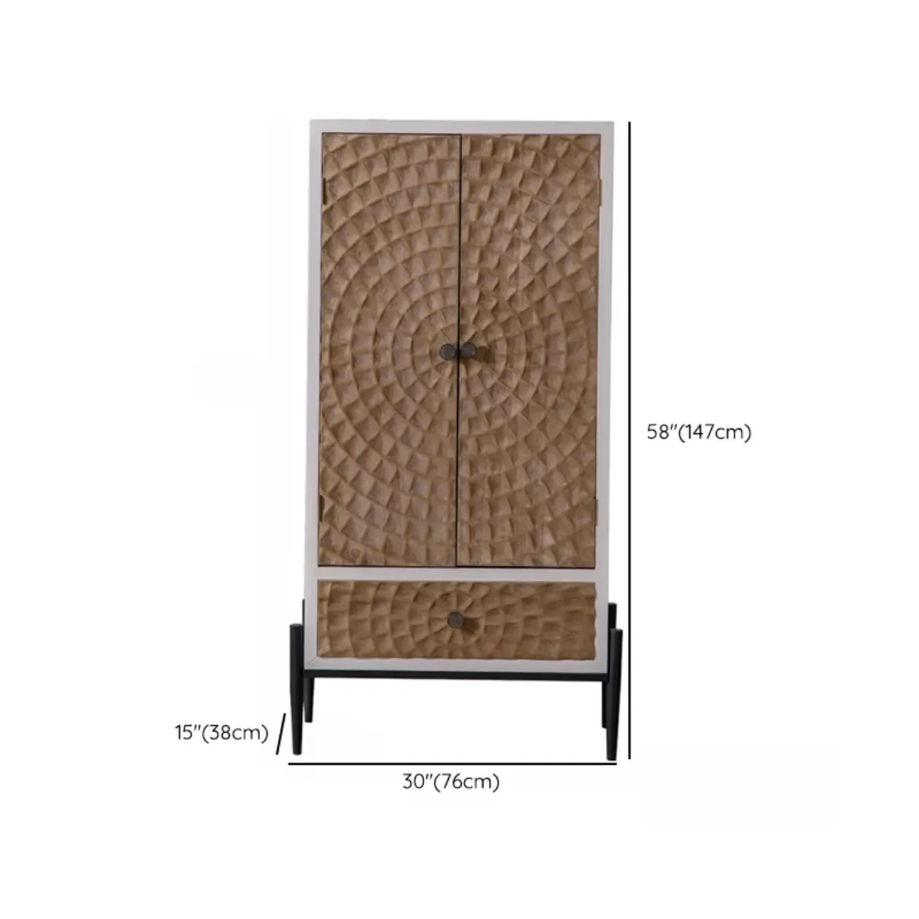 Freestanding Rustic Rectangle White Wood Iron Base Cabinet