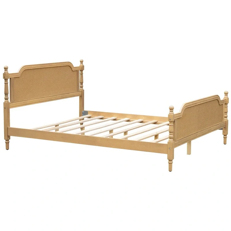 Traditional Style Rattan Bed Frame, No Box Spring Needed