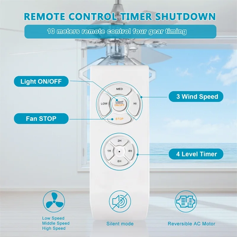 3 Speed Crystal Ceiling Fan with Remote and Reversible Blades