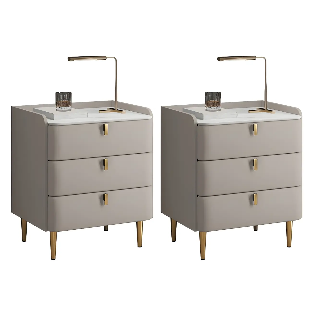 Glam Leather Sintered Stone Top Nightstand with Drawers