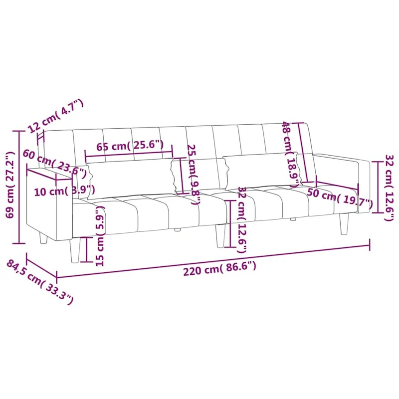 vidaXL 2-Seater Sofa Bed Upholstered Convertible Sleeper Sofa Couch Velvet - 86.6 x 33.3 x 27.2