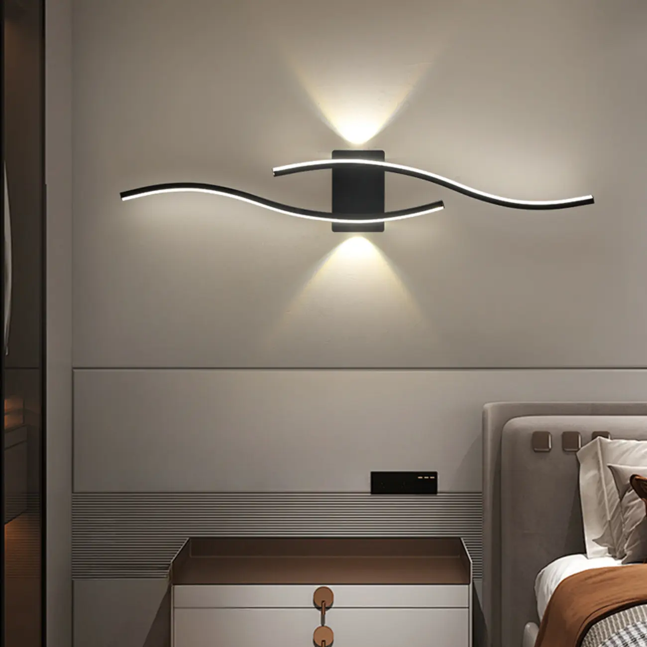 Modern Metal Dual Wave Linear LED Wall Sconce Dimmable