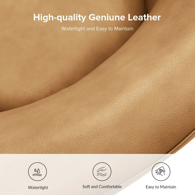 Althea Modern Genuine Leather Swivel Barrel Chair with Solid Wood Base By HULALA HOME