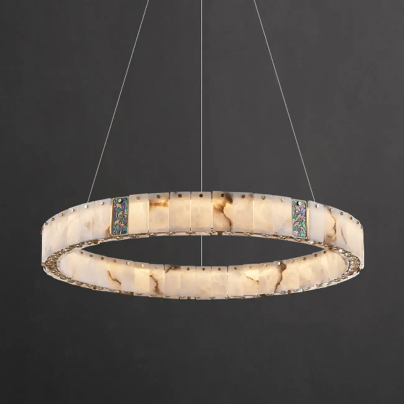 Agate Gold Circular Onyx Modern Ring Chandelier Light