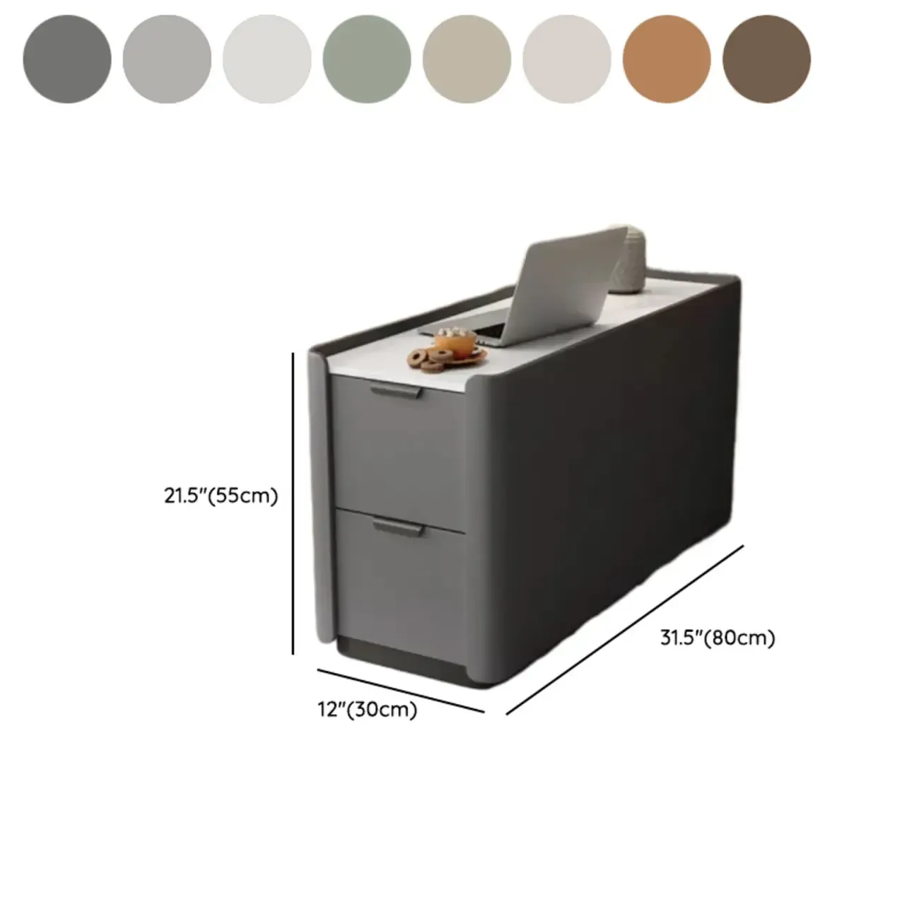 Compact Khaki Stone Top 2-Drawer Wood Block Side Table