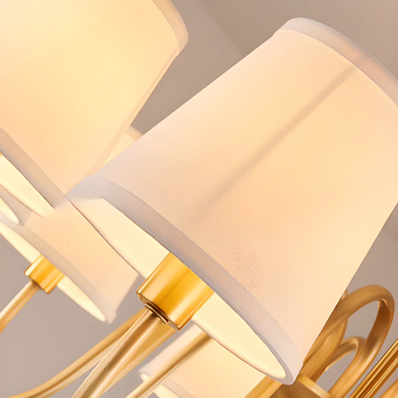 Modern Brass Hanging Chandelier with Fabric Shade