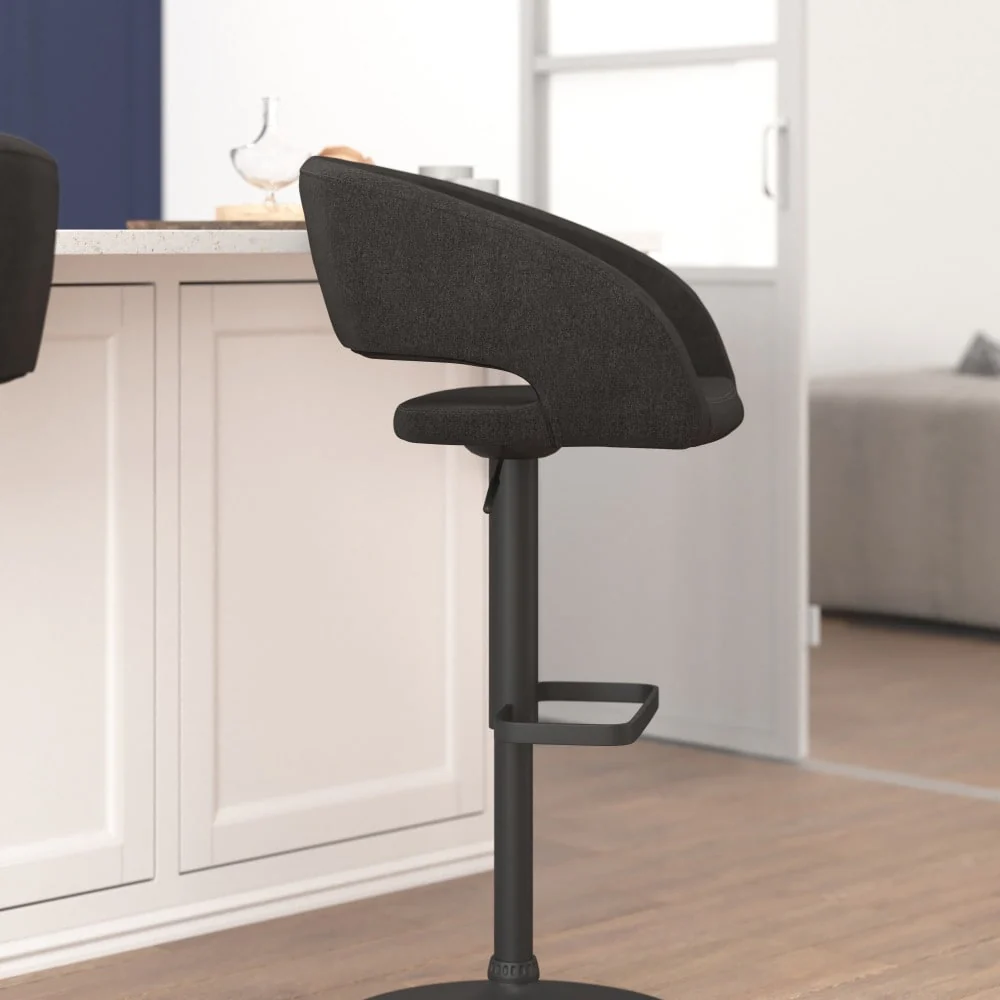 Modern Upholstered Adjustable-Height Barstool with Rounded Back