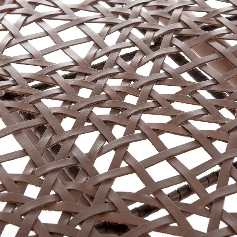 SAFAVIEH Queenie Bandelier Open Leather Weave Squared Accent Chair - 26 W x 32 D x 31 H - 26Wx31Dx31H