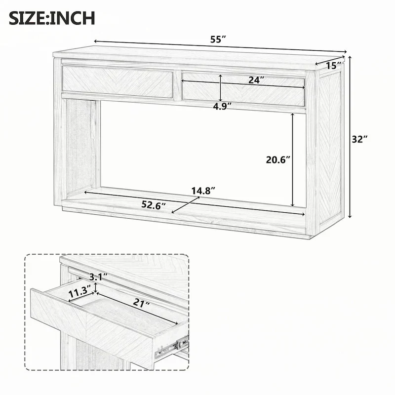55 Rustic Wooden Entryway Console Table(Espresso)