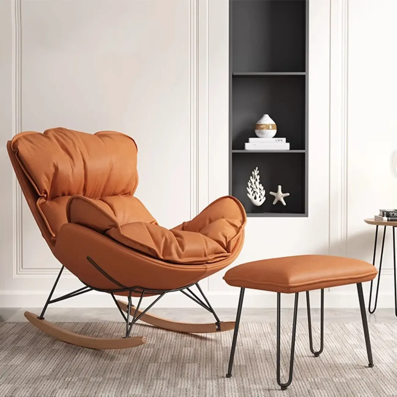 Faux Leather Wingback Rocking Chair with Removable Cushions