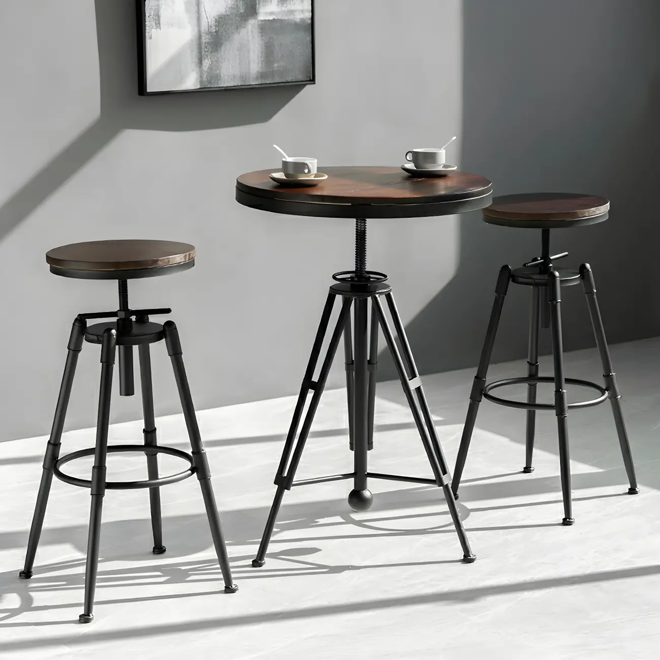 Industrial Brown Wooden Metal Adjustable Bar Tables