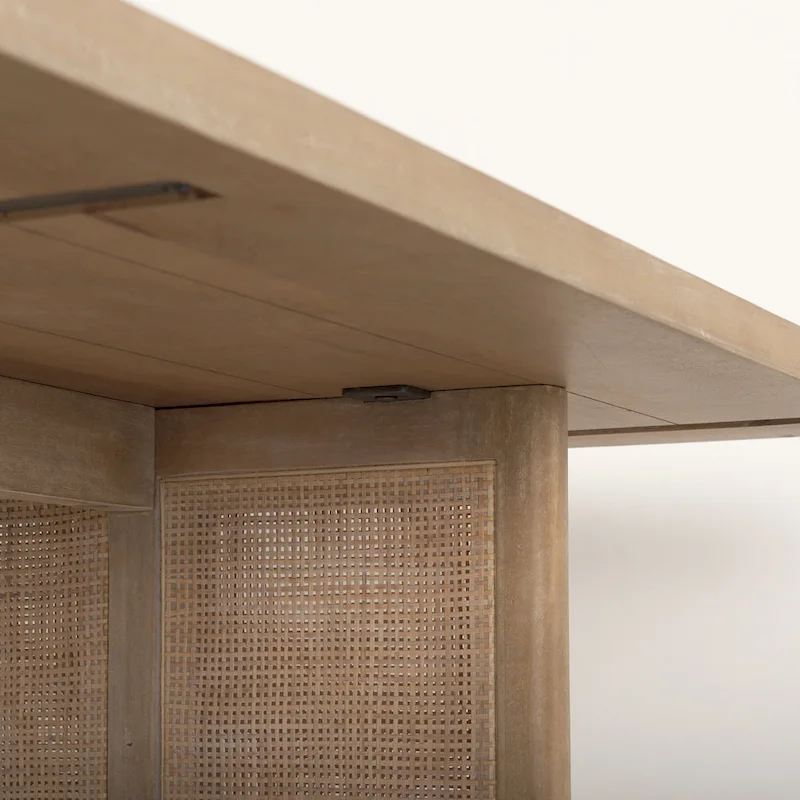 Grier Light Brown Solid Wood w/ Cane Accented Base Rectangular Dining Table