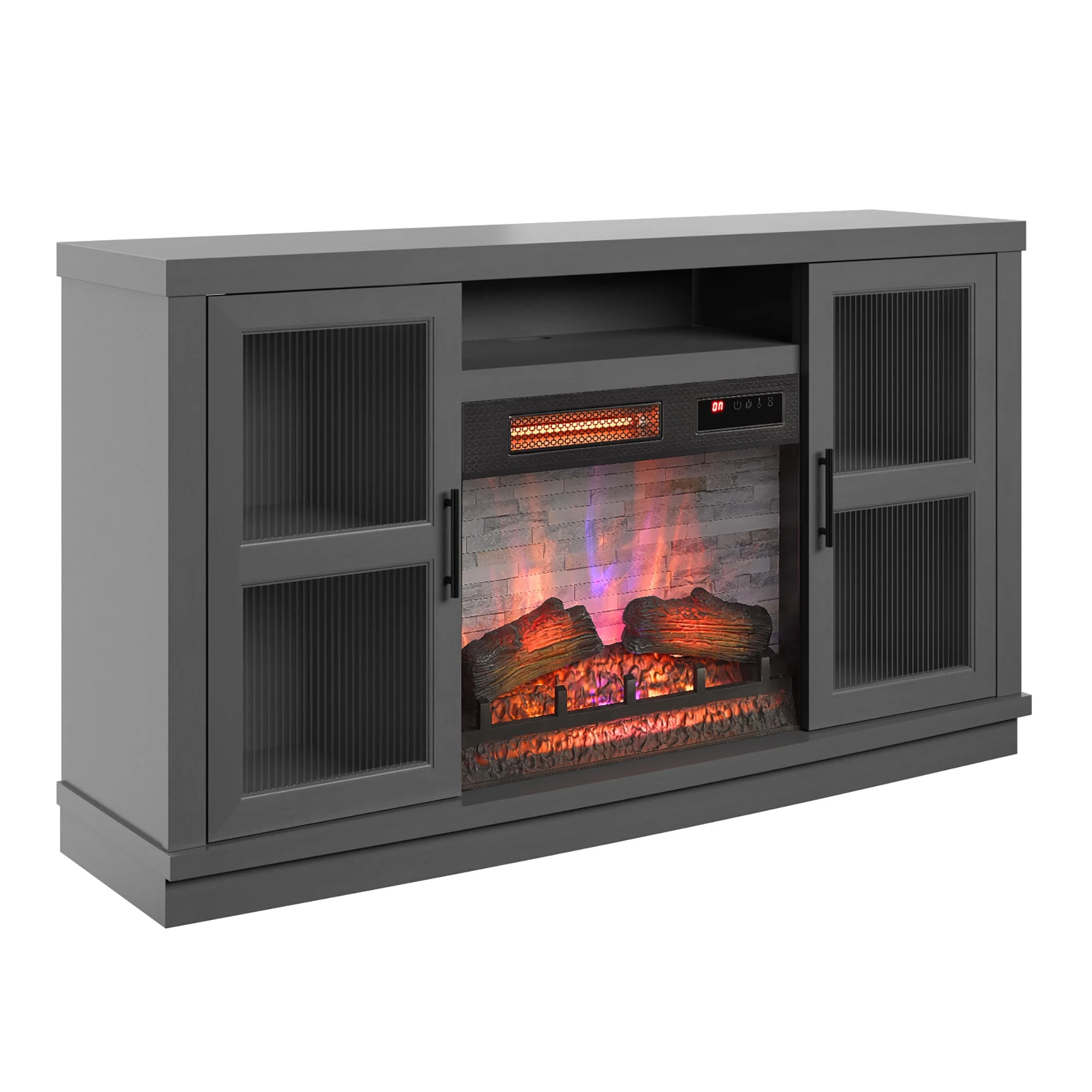 duraflame? Reeded Glass Door Electric Fireplace TV Stand Media Console