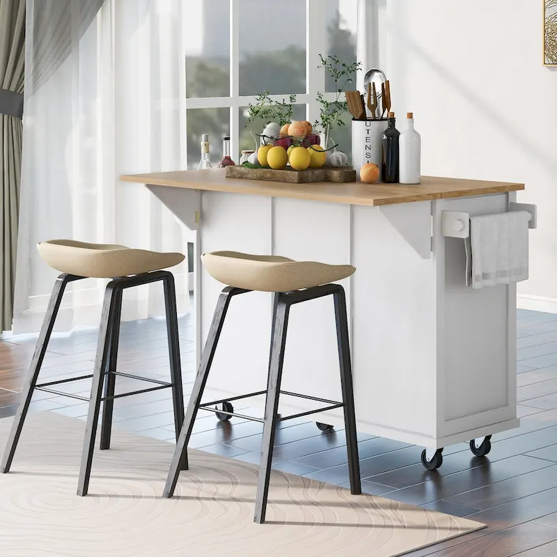 Kitchen Cart with Drop-Leaf Countertop