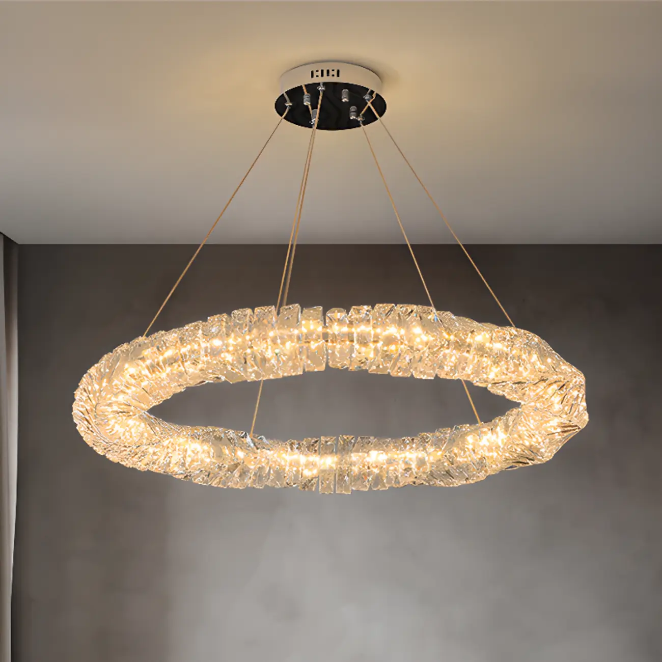 Gold Crystal Ring Glass Modern Linear Chandelier Light