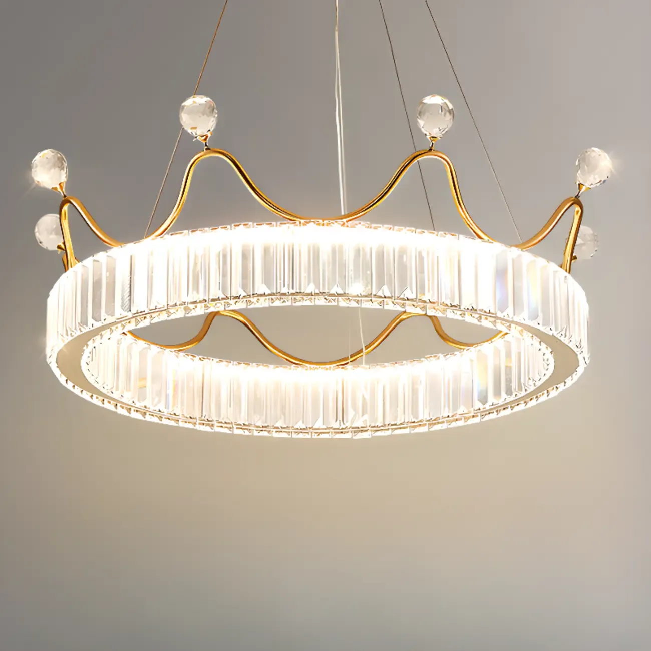 Elegant LED Golden Crown Shape Crystal Chandelier
