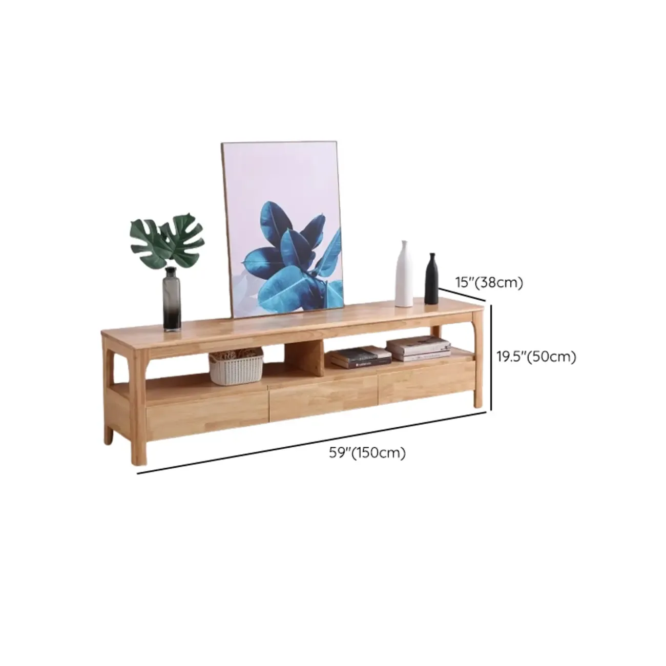 Durable Natural Wooden TV Stand with Cable Management