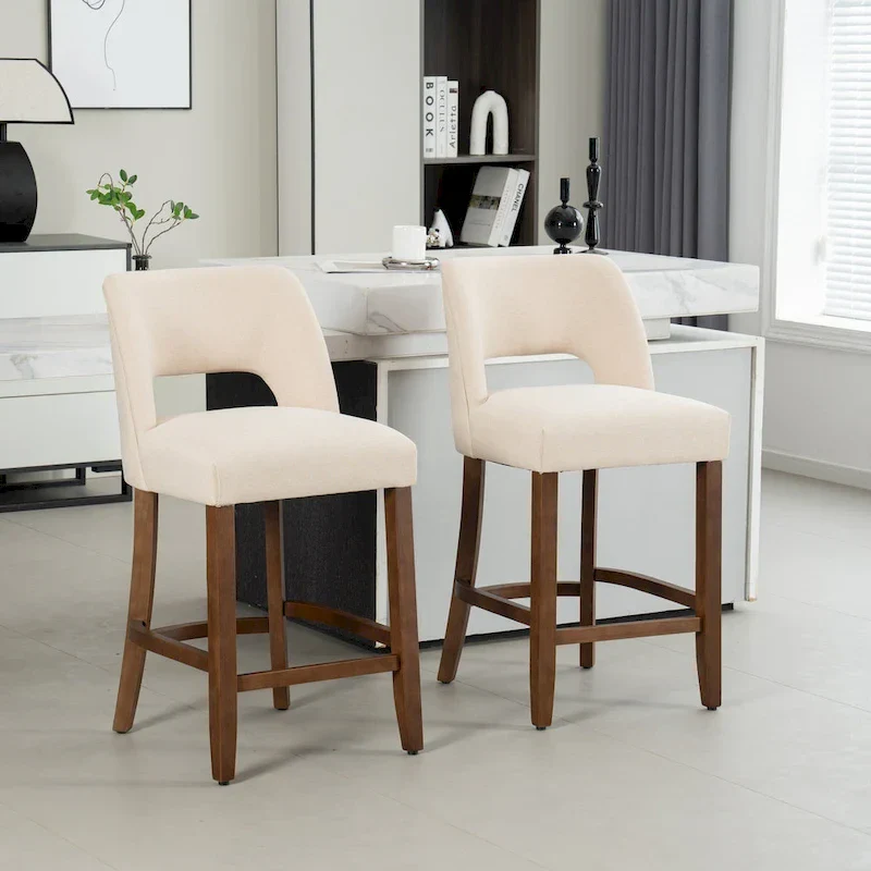 Set of 2 Wooden Bar Stools with Footrest
