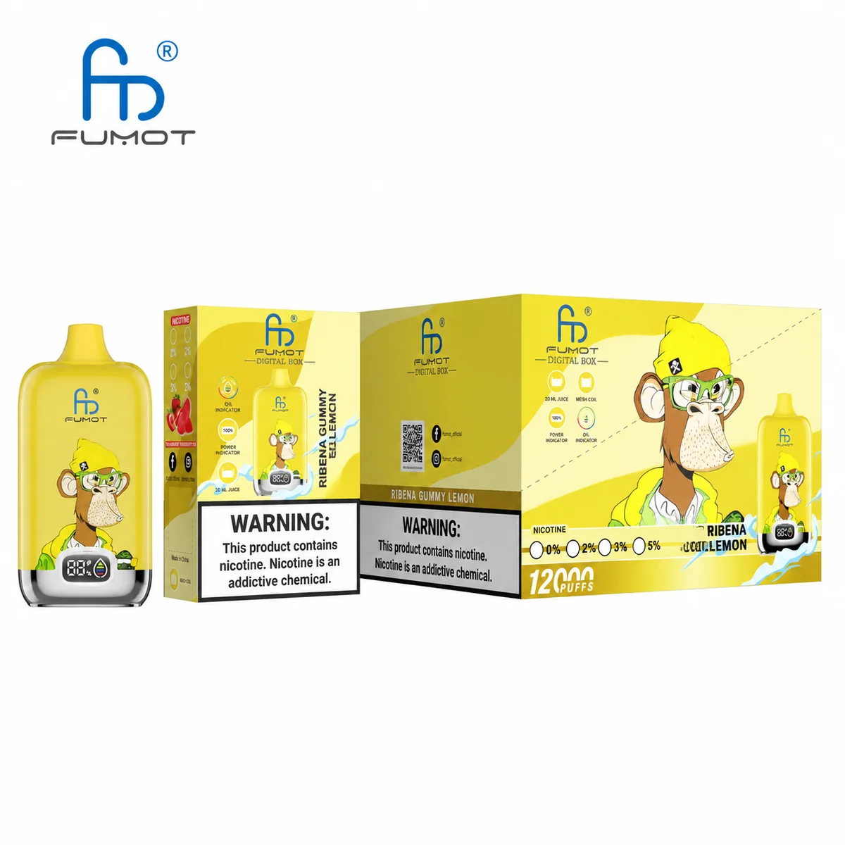 Fumot Digital Box 12000 Ribena Gummy Lemon – 10er-Displaybox mit Einweg-Vape und Einzelpackung