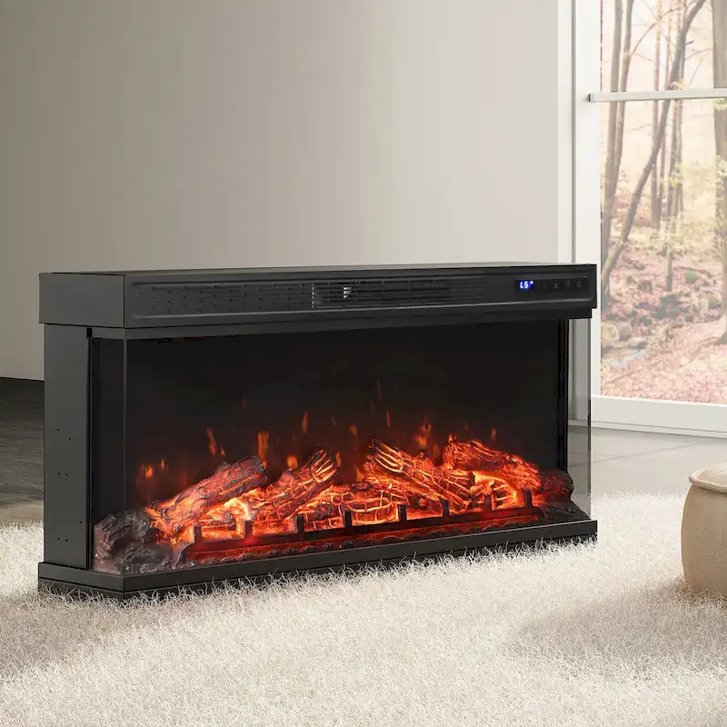 WAMPAT 36 inch 3 Sided Glass Electric Fireplace InsertBlack