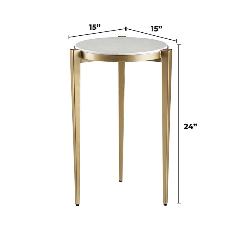 Billie 24-Inch Tall Genuine Marble Top White and Gold Accent End Table