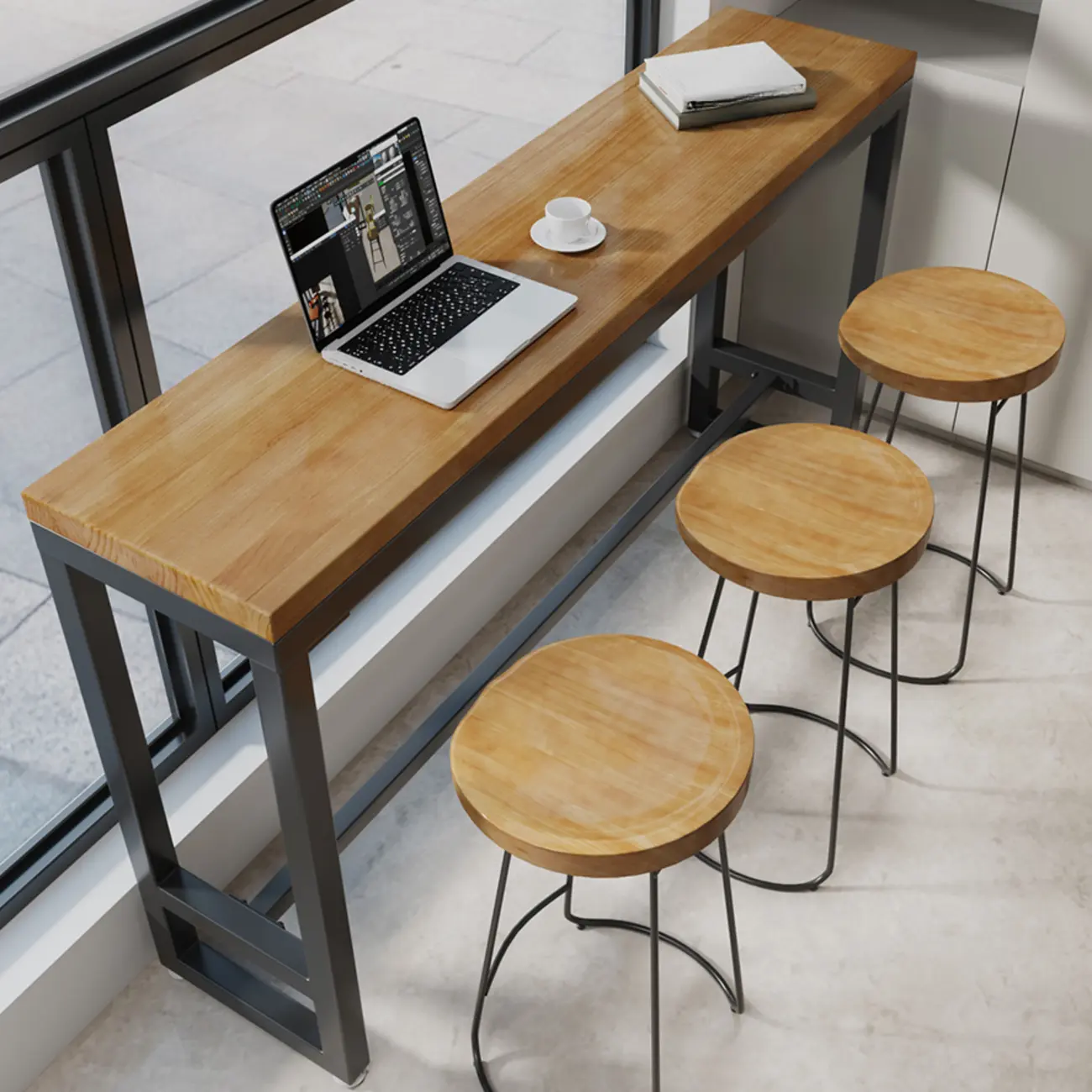 Retro Brown Wooden Industrial Bar Tables