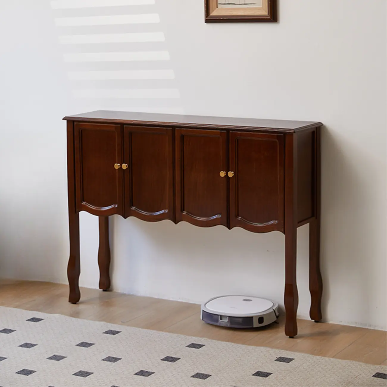 Traditional Brown Wooden Console Table with Drawers