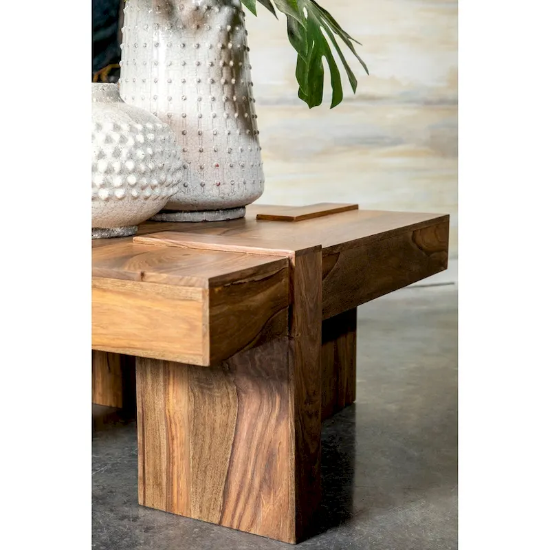 Kuboloa Natural Sheesham Wooden Square Coffee Table