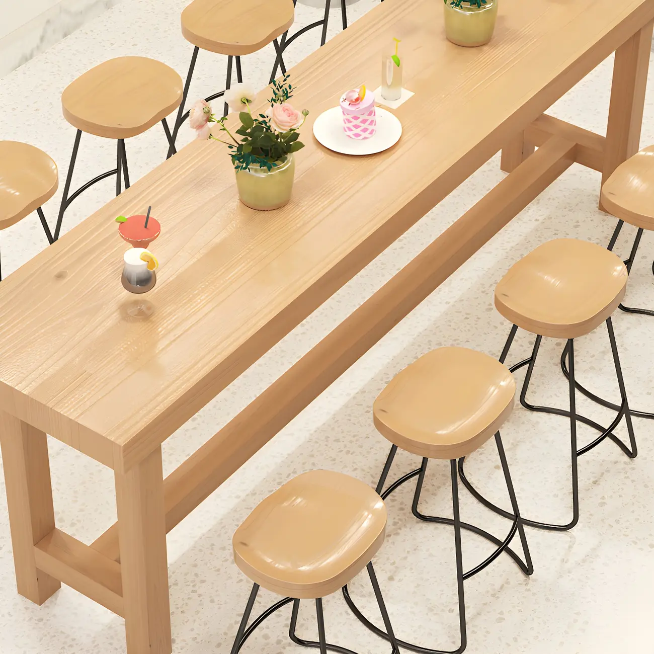 Modern Natural Solid Wood Bar Table with Footrest