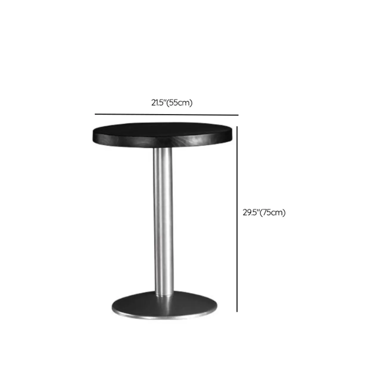 Modern Black Round Wooden Silver Metal Pedestal Bar Tables