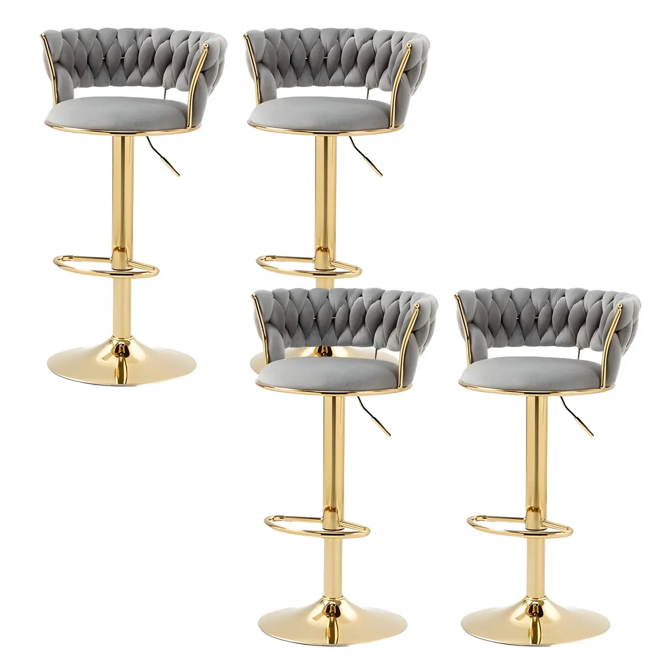 Gold Base Low Back Adjustable Swivel Bar Stool