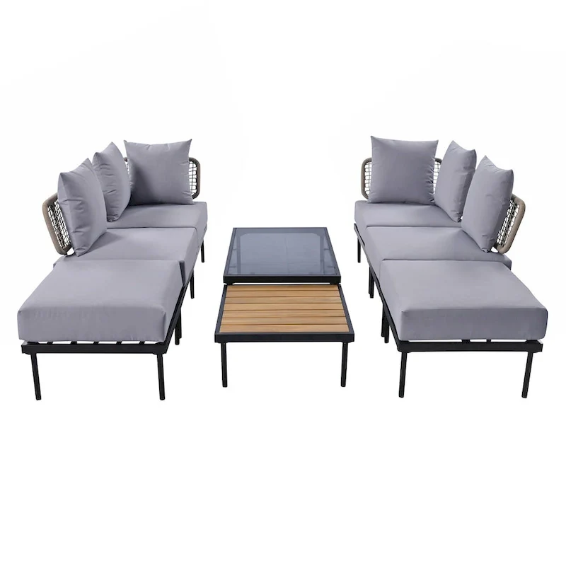 8-Piece Patio Sectional Sofa Set with Tempered Glass Coffee Table