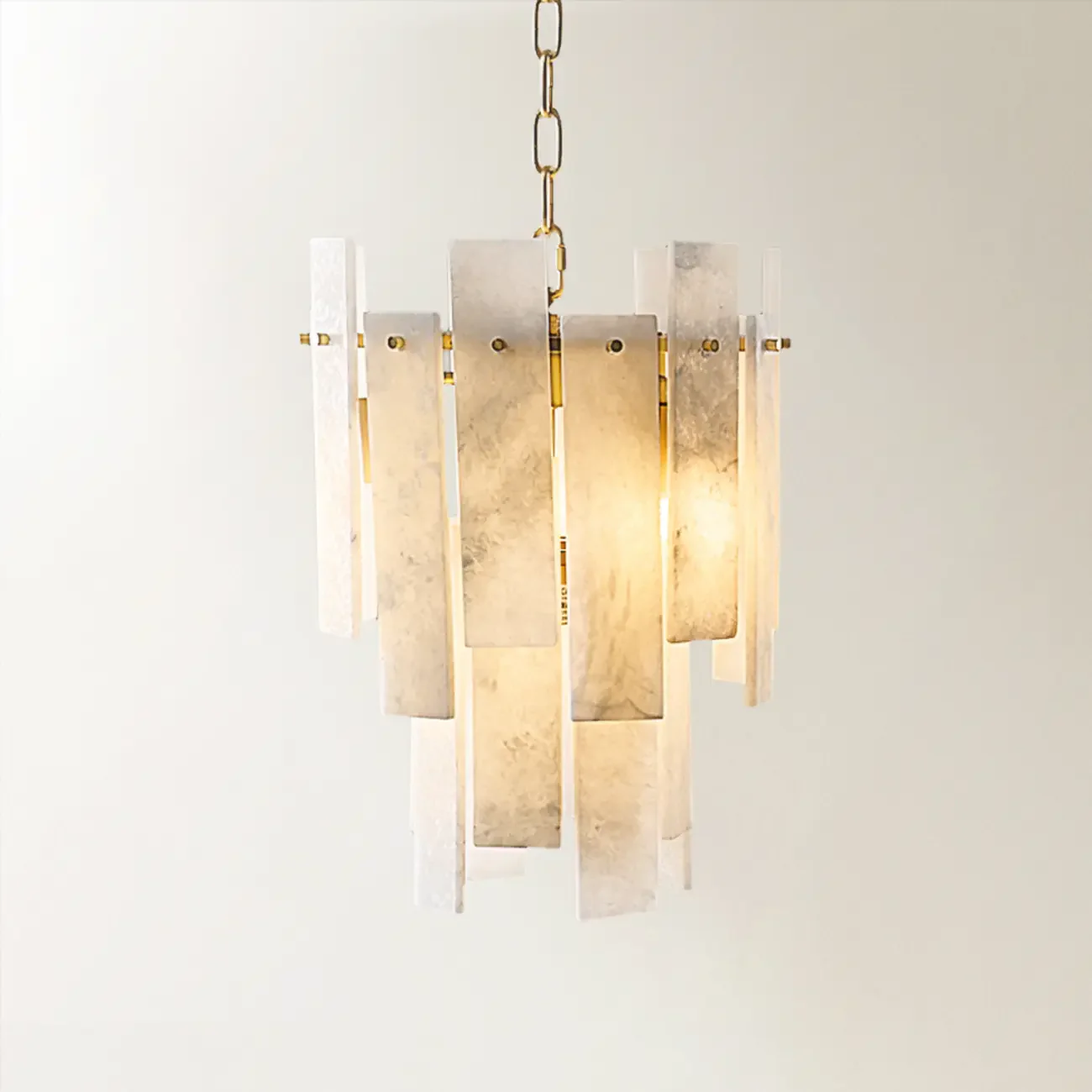 Natural Alabaster Chandelier with Gold Frame
