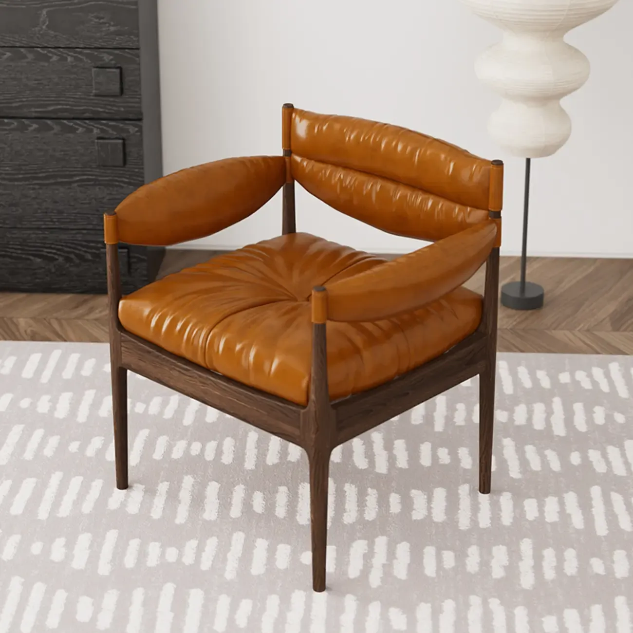 Modern Oiled Leather Mid-Back Accent Armchair