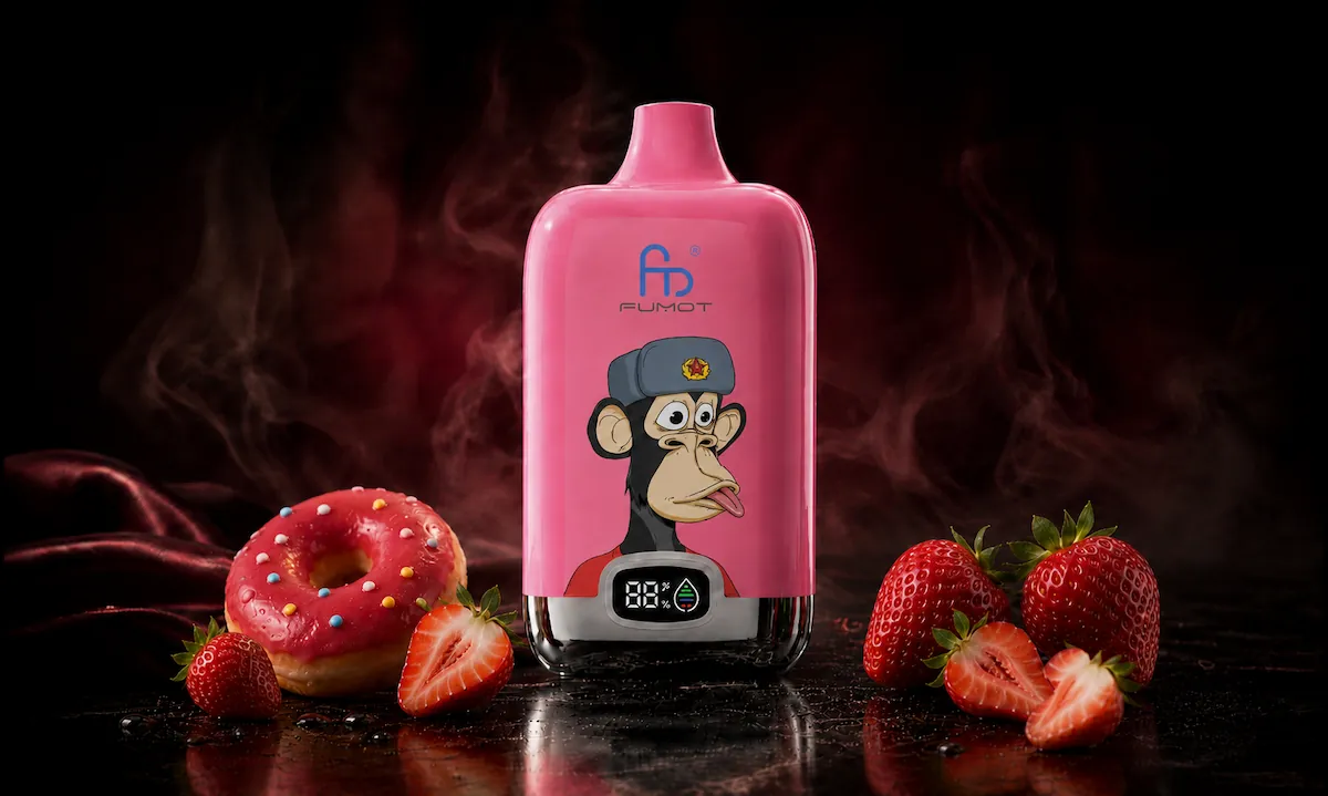 Fumot Digital Box 12000 Strawberry Donut Vape in einer dunklen Rauchszene