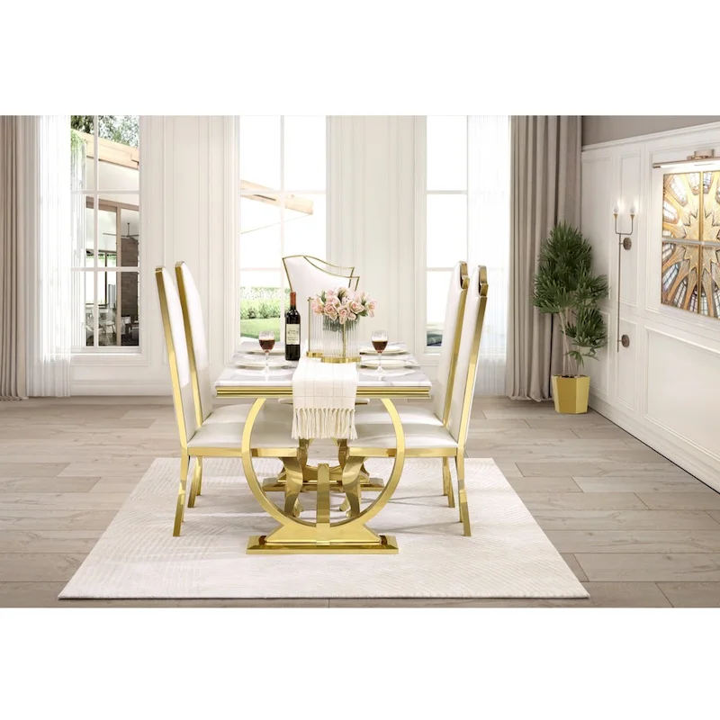 Luxury Dining Table with Polished Metal Circle Base - 72 Inch