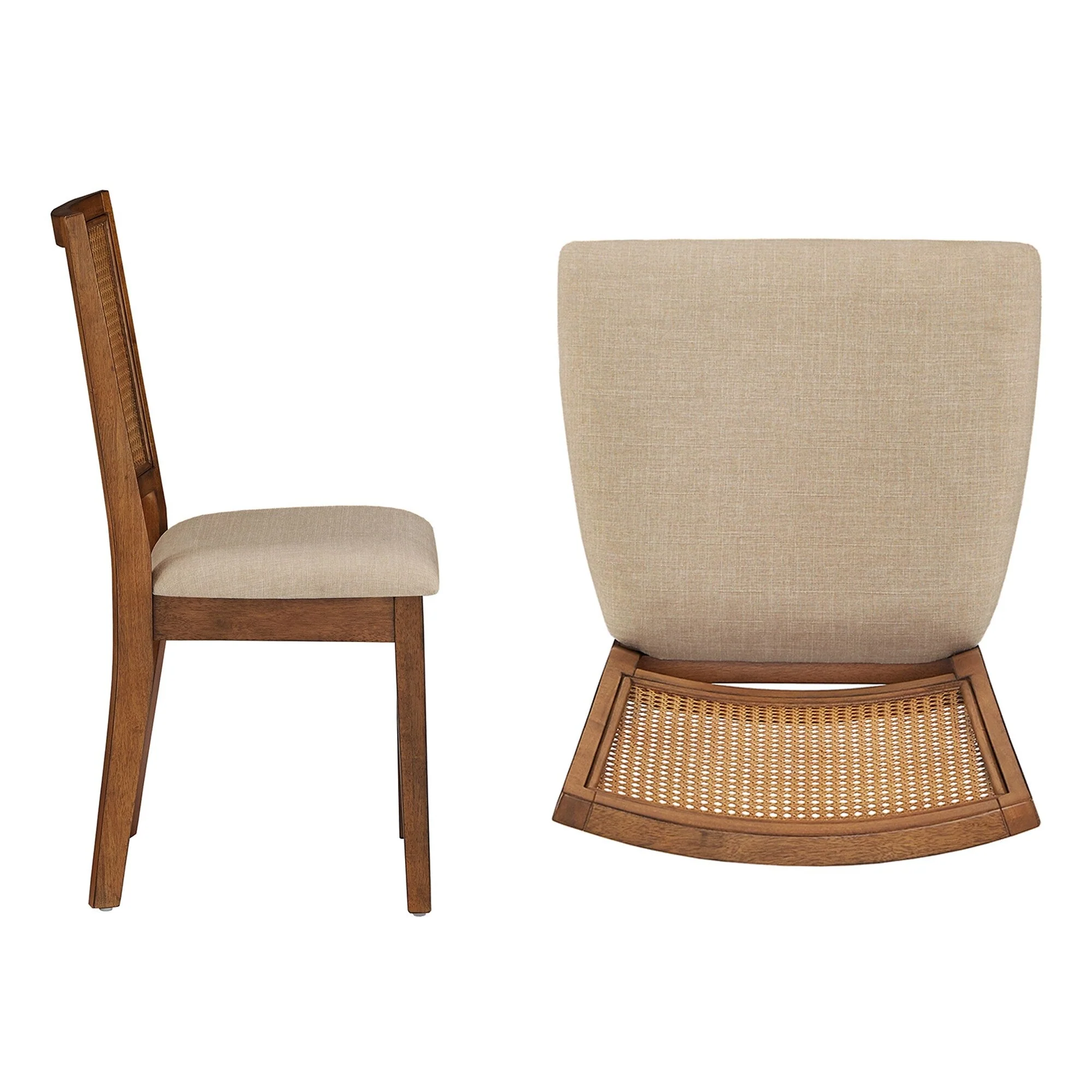 Ronda Beige Linen Rattan Back Dining Chairs (Set of 2)