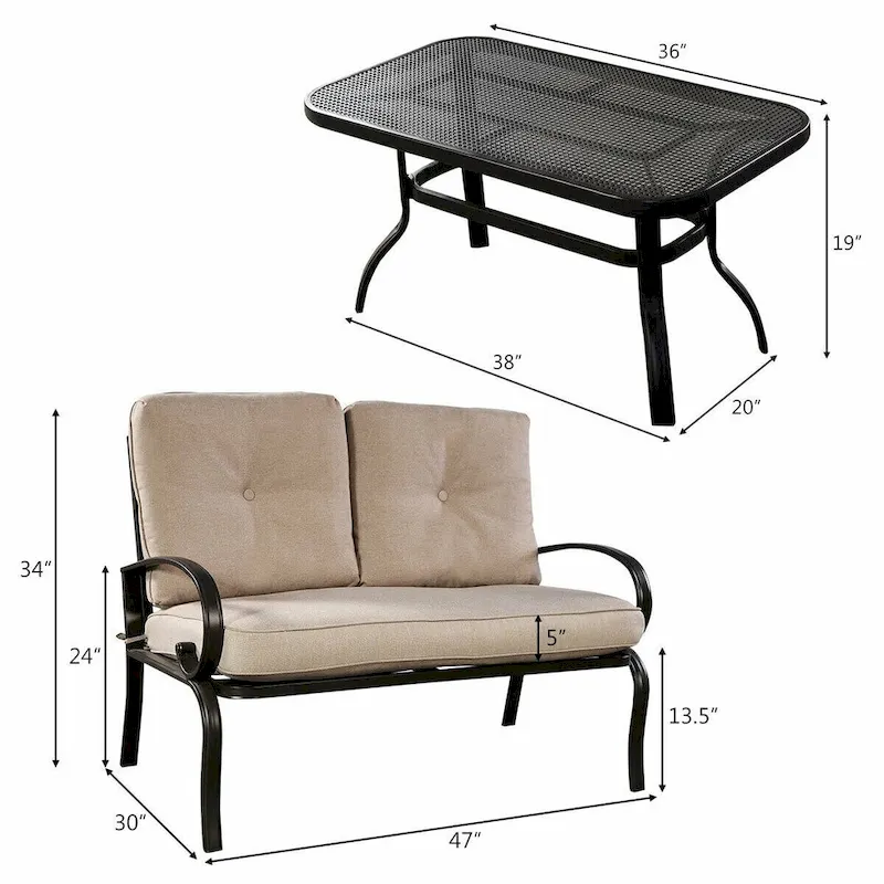 Costway 2 Pcs Patio LoveSeat Coffee Table Set Furniture Bench With - See Details