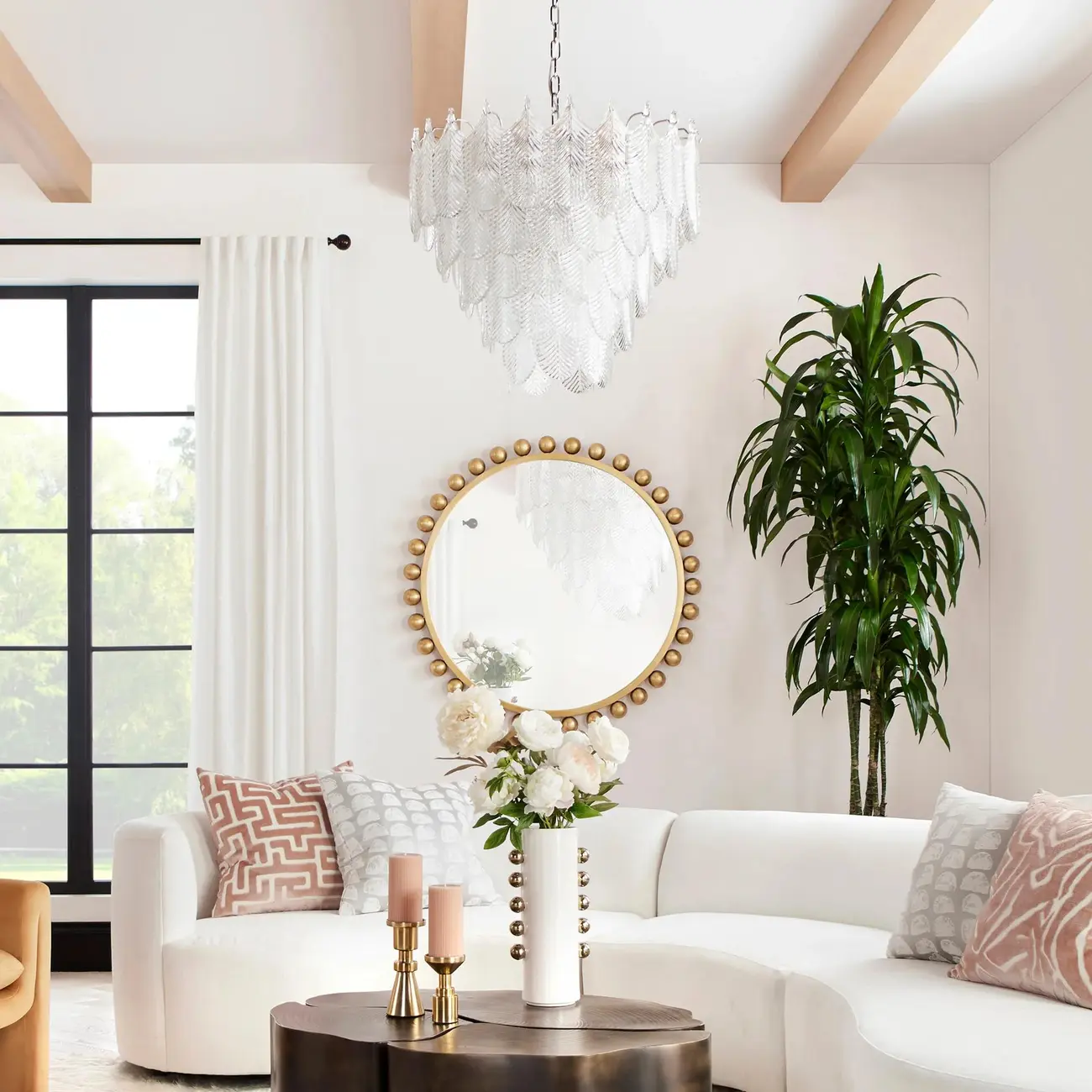 Elegant Leaf-Shaped Glass Crystal Chandelier