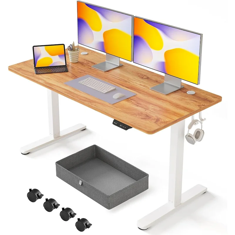 FEZIBO Standing Desk with Drawer, Adjustable Height Electric Stand up Desk, Sit Stand Home Office Desk, Ergonomic Workstation