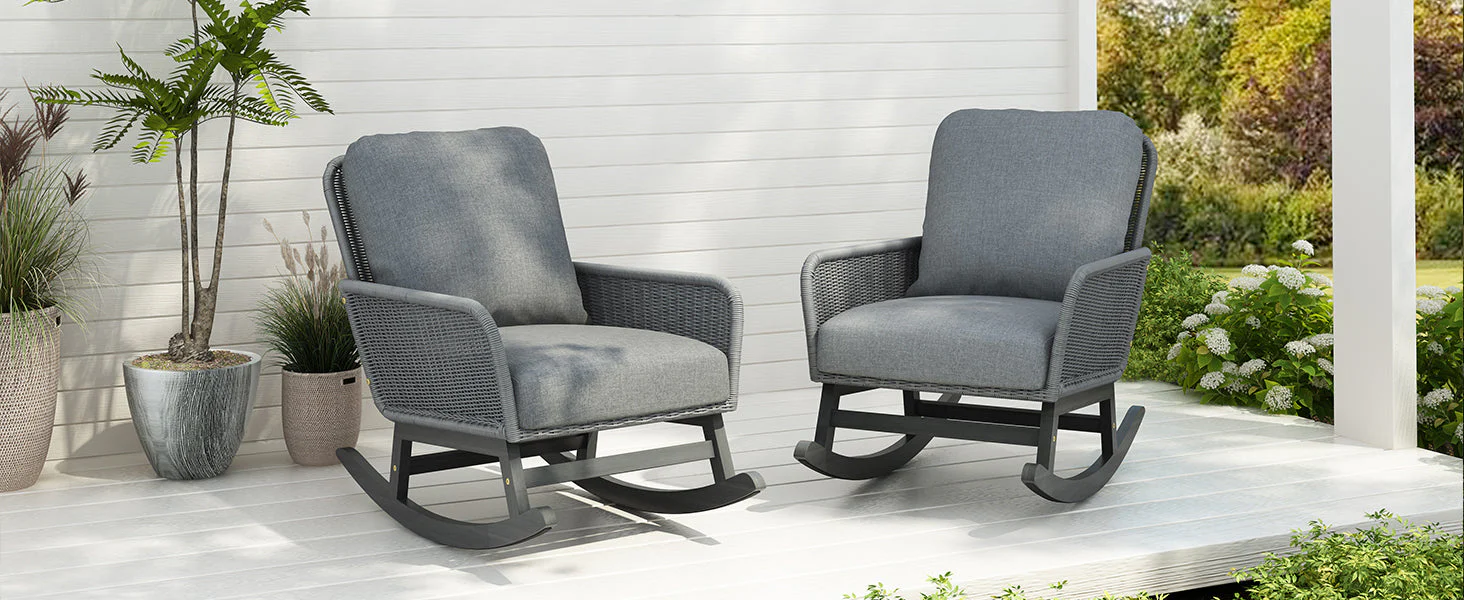 Walker Edison | Contemporary Minimalist Outdoor Rocking Chair Set of 2