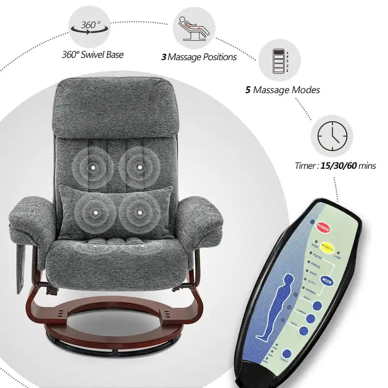 Swivel Recliner with Ottoman, Leisure Office Chair, Ergonomic Lounge chair, Chenille Fabric 4687