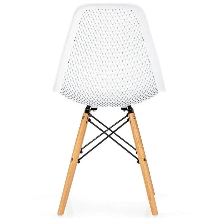 4 Pcs Modern Plastic Hollow Chair Set with Wood Leg - 22 x 18 x 32.5 (L x W x H)