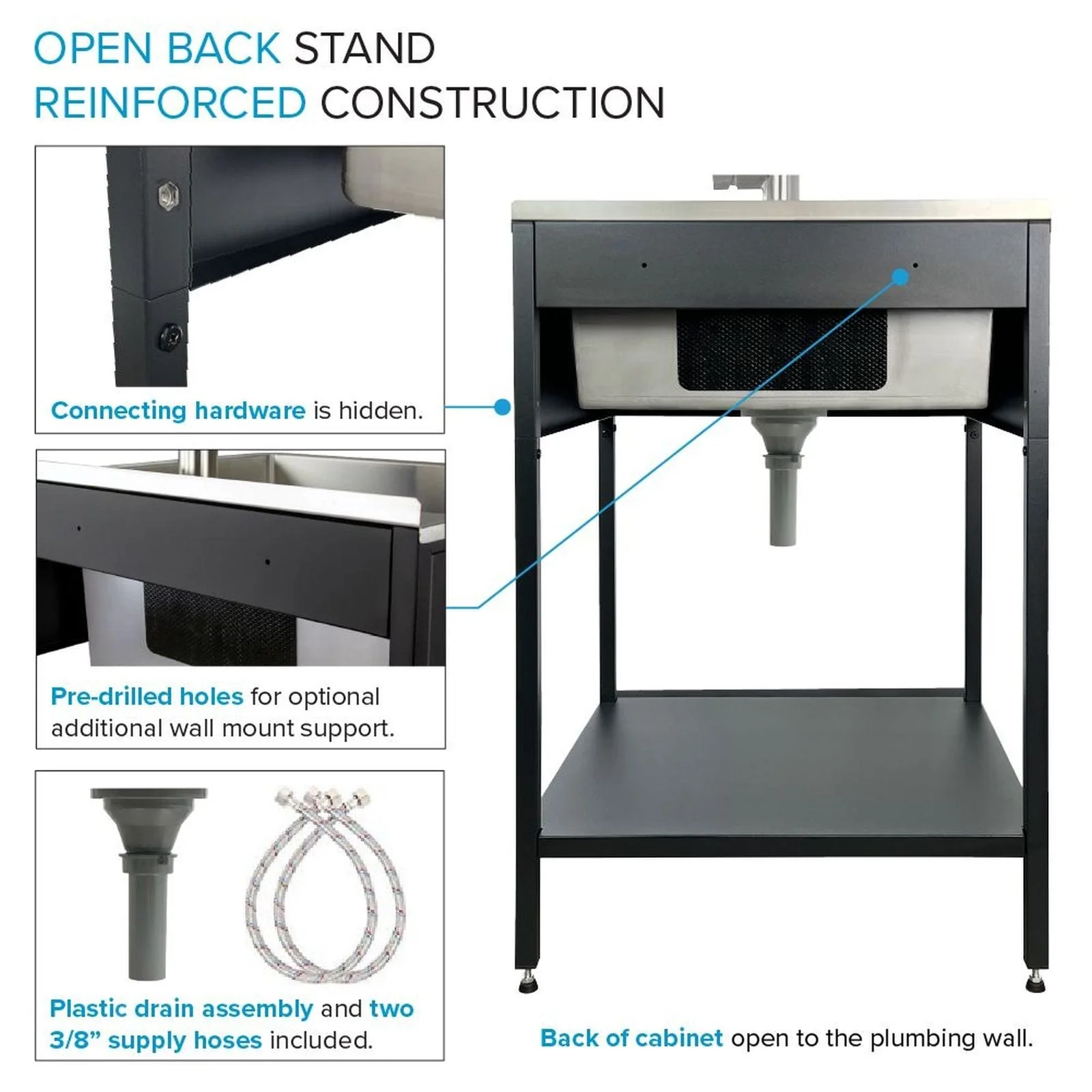 Transolid EWS-2422S 24-in W x 22-in D x 35-in H Stainless Steel Laundry Sink and Wash Stand - 24-in x 22-in