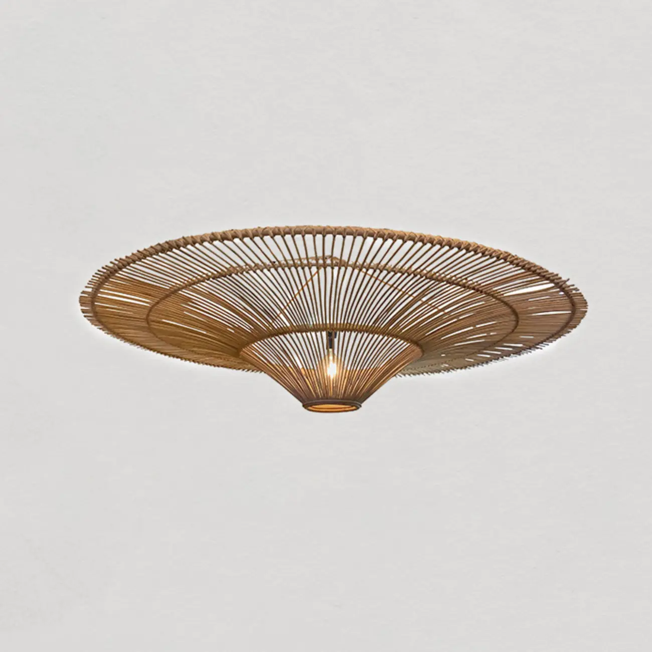 Natural Woven Rattan Bohemian Semi Flush Ceiling Light