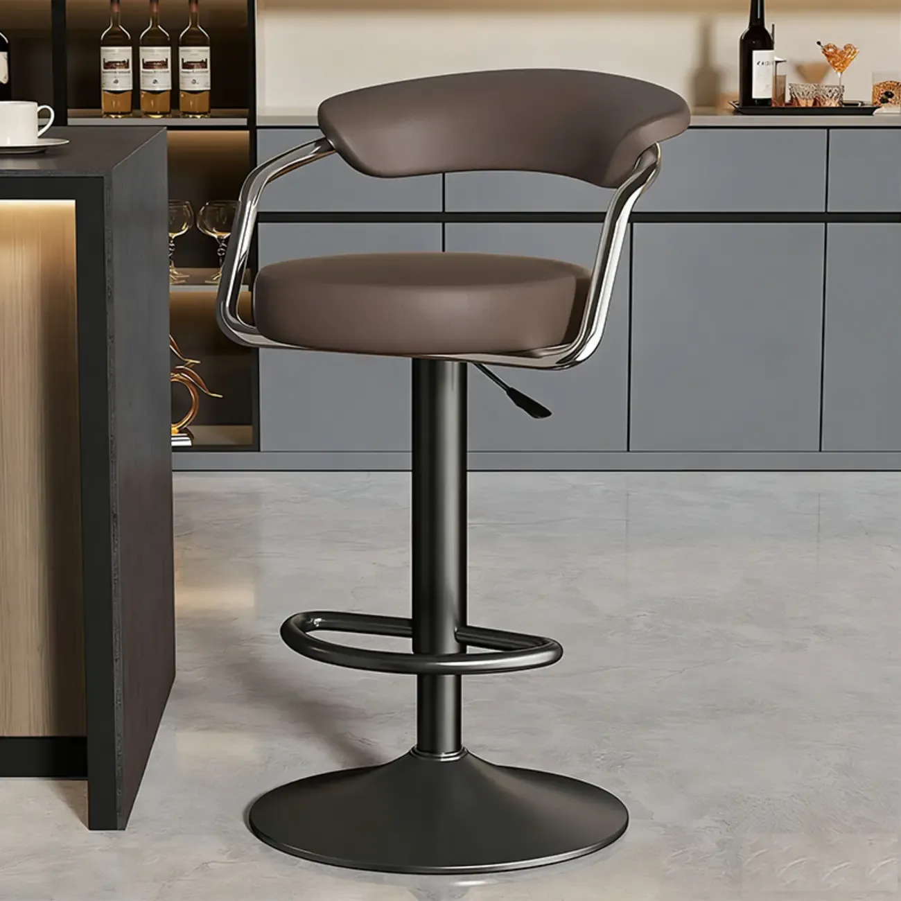 Adjustable Swivel Leather Modern Bar Stools Open Back
